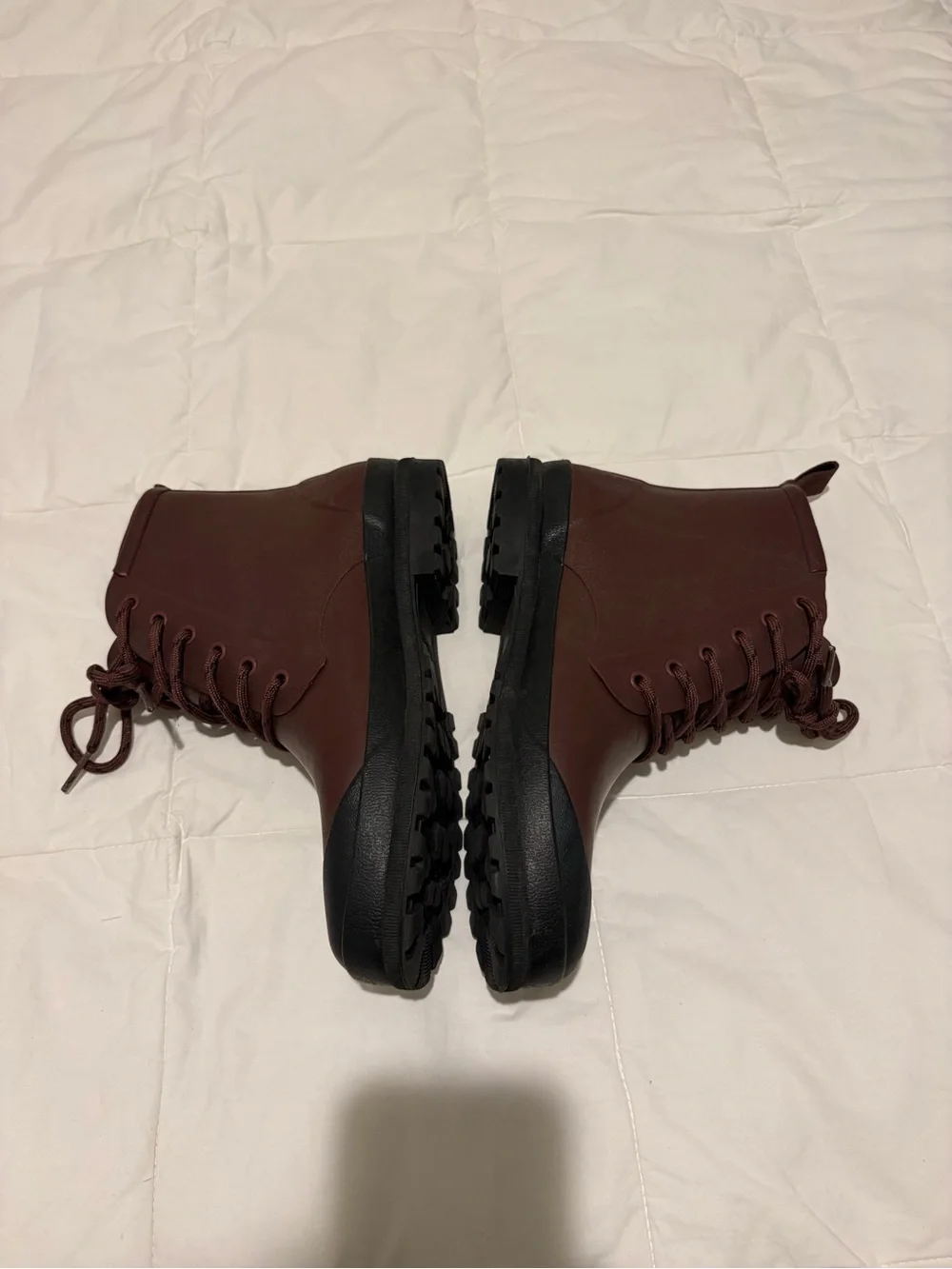 Madewell Lace Up Lug Sole Ankle Rain Boots Size 7 Shoes Red Black Waterproof
